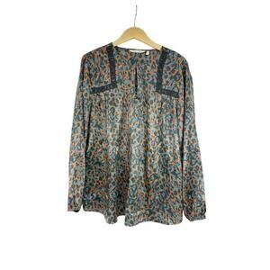 Soft Surroundings Gianna Copper Teal Animal Print Top Long Sleeve Size XL Silky
